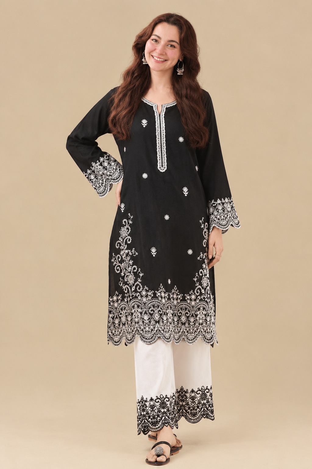 ChatGPT Image Sep 12, 2026, 04_51_33 PM Black Chikankari Embroidered Kurti Set with Scalloped Cutwork Borders - Image 1